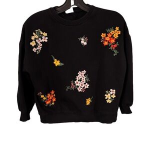 ZARA Girls Floral Embroidered Sweatshirt  Size 10 Black Excellent!